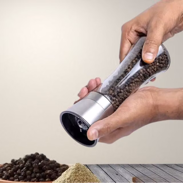 Marco Paul Stainless Steel and Glass Salt and Pepper Grinder Shakers, Silver