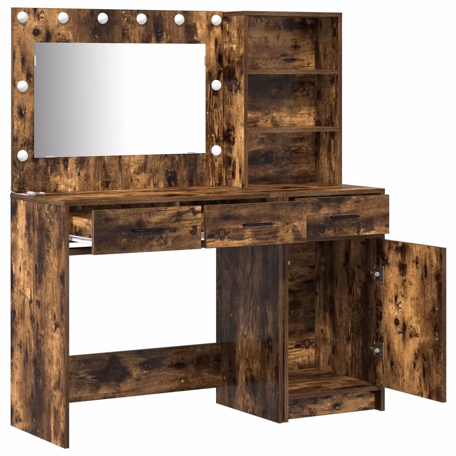 Berkfield Home 2 Piece Modern Hollywood LED Dressing Table Set in Brown Smoked Oak Engineered Wood – 4