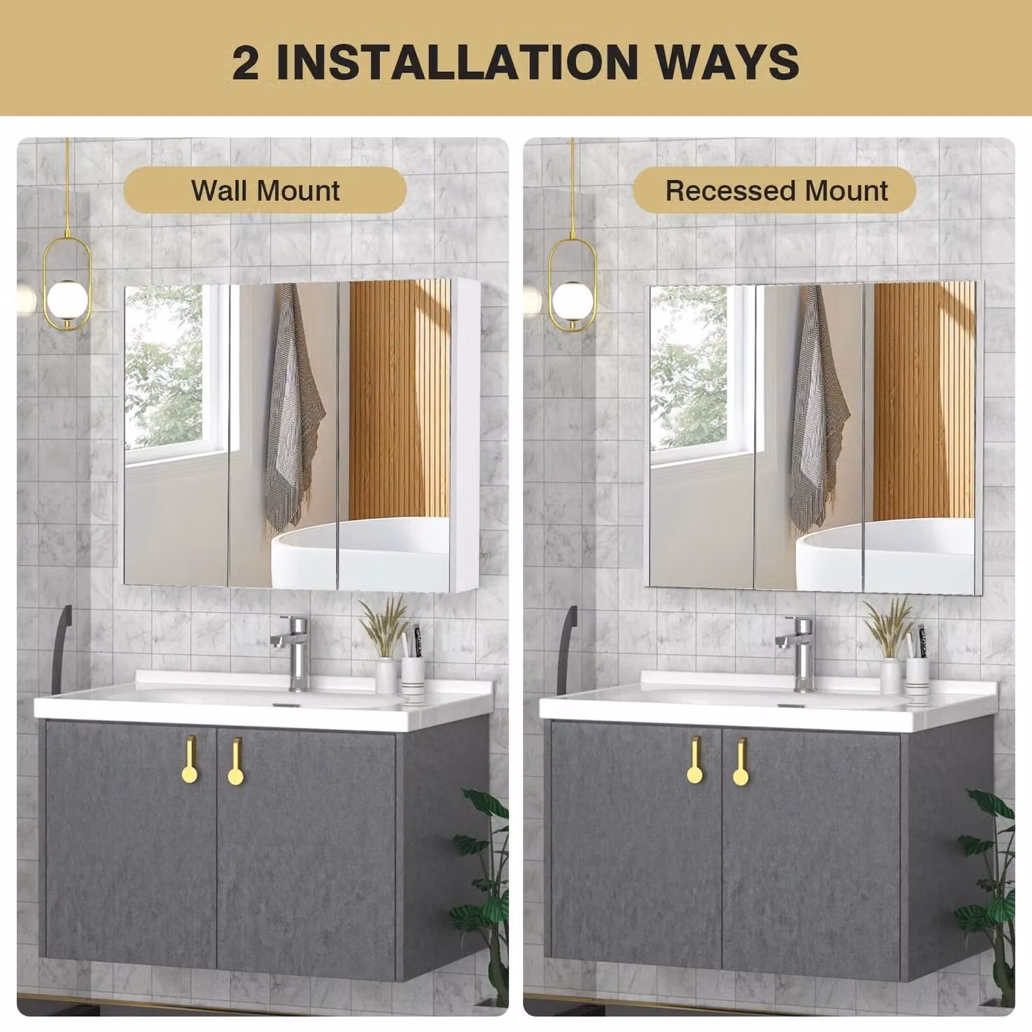 Gymax White Wall-Mounted 3-Door Bathroom Medicine Cabinet with Mirror and Internal Shelves – 4