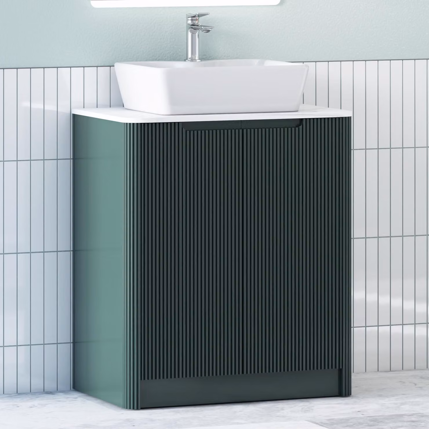 Royal Bathrooms Avenza Moss Green Floor Standing 2 Door Vanity Unit with Cube Basin