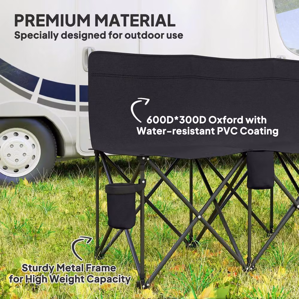 STILVORA 6 Seater Folding Camping Bench with Cup Holders in Black – 5