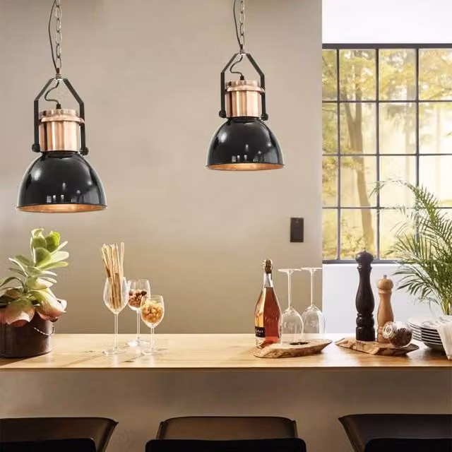 Berkfield Home Set of 2 Modern Round Suspended Ceiling Lamps in Black with E27 Metal Fitting – 1