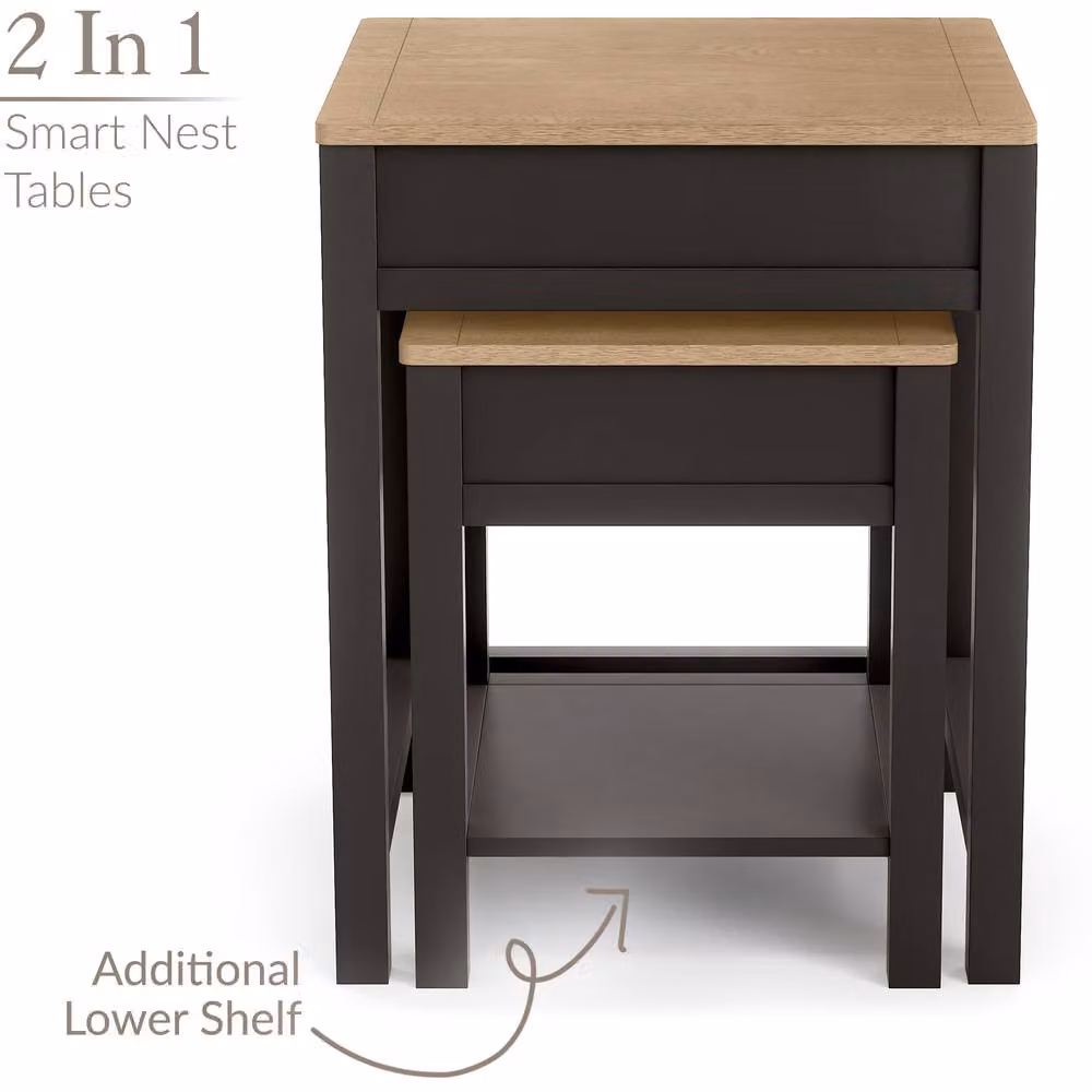 Christow Set of 2 Nest of Tables in Anthracite with Oak Effect Tops – 3