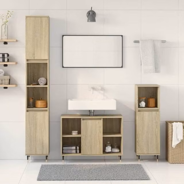 Berkfield Home 3 Piece Bathroom Furniture Set in Sonoma Oak, Light Brown