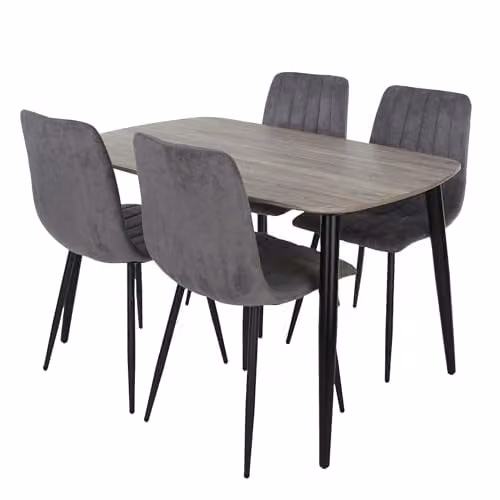 Core Products Aspen 5-Piece Dining Set with Rectangular Wood Table and 4 Grey Upholstered Fabric Chairs and Black Metal Legs – 1