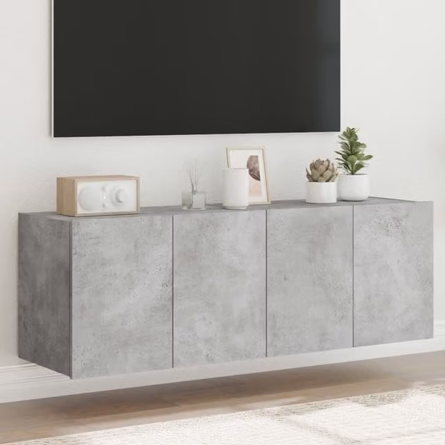 Berkfield Home Modern Wall Mounted TV Cabinets with LED Lighting, 2 Pack, Concrete Grey, W: 60 cm, D: 35 cm, H: 41 cm