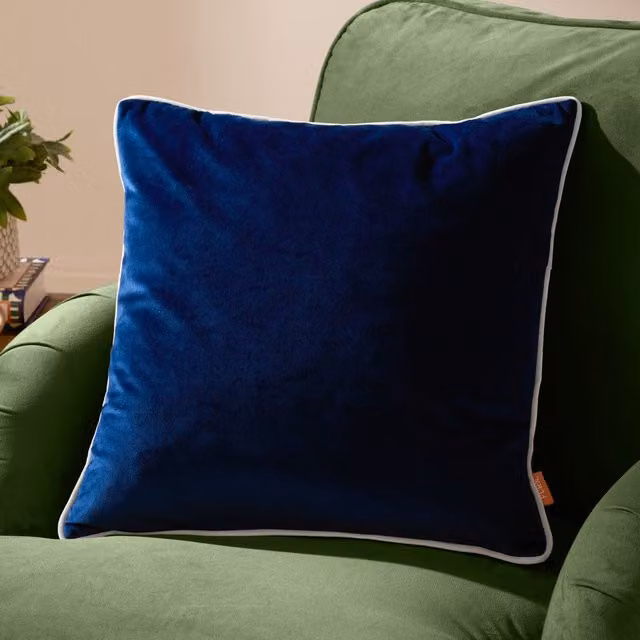 Furn Meridian Velvet Piped Square Cushion in Blue and Silver, W/D/H: 55 x 55 x 55 cm – 3