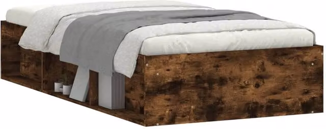 Berkfield Home Modern Bed Frame in Smoked Oak, Brown, W/D/H: 100 x 200 x 35 cm
