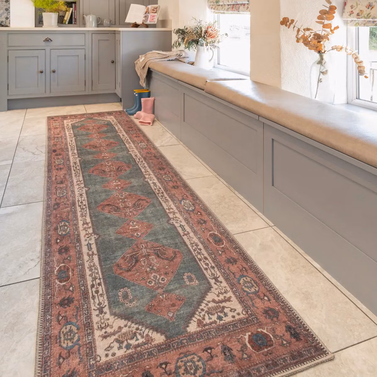 Kukoon Washable Abstract Runner Rug in Terracotta and Beige, W/D/H: 80 x 300 cm – 2