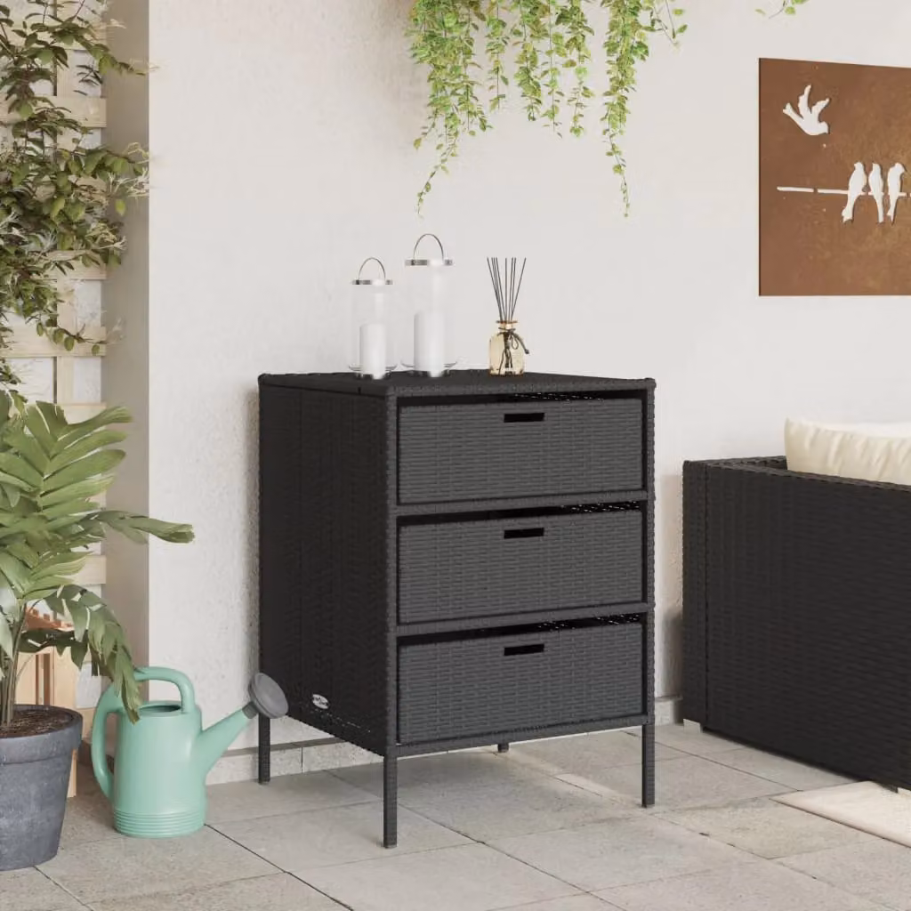 Berkfield Home Black Poly Rattan Garden Storage Cabinet W/D/H: 55 x 59 x 80 cm – 3
