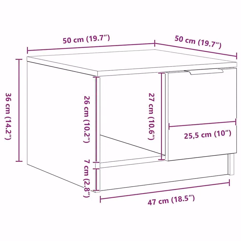 Berkfield Home Black Oak Coffee Table, W/D/H: 50 x 50 x 36 cm – 7