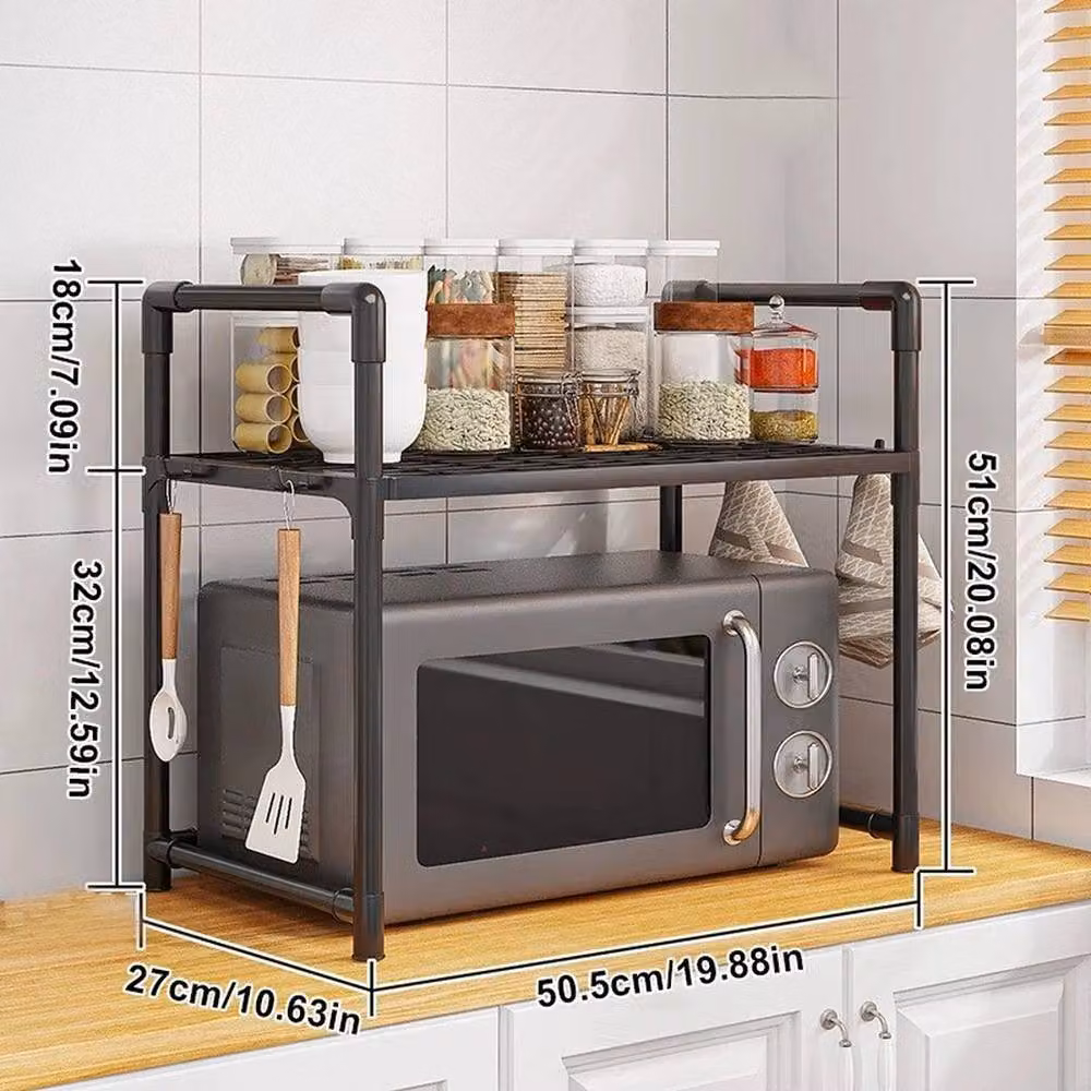 SPETLEK 2-Tier Black Metal Microwave Oven Rack and Kitchen Storage Stand – 2