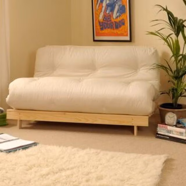 Comfy Living Scandinavian Solid Pine Wooden Futon Sofa Bed in Sand Beige, W/D/H: 140 x 200 cm