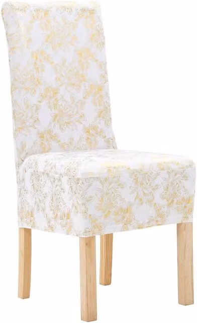 Berkfield Home 6 Piece Stretch Dining Chair Covers in White with Gold Graphic Print