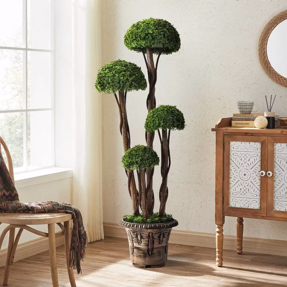 FLAVORA Green Artificial Cypress Topiary Tree, 120 cm Height – 4