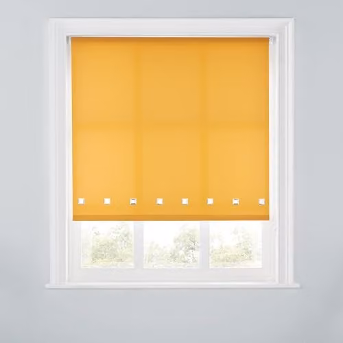 A.Unique Home Trimmable Square Eyelet Roller Blind, Ochre Yellow, W: 180 cm, H: 170 cm
