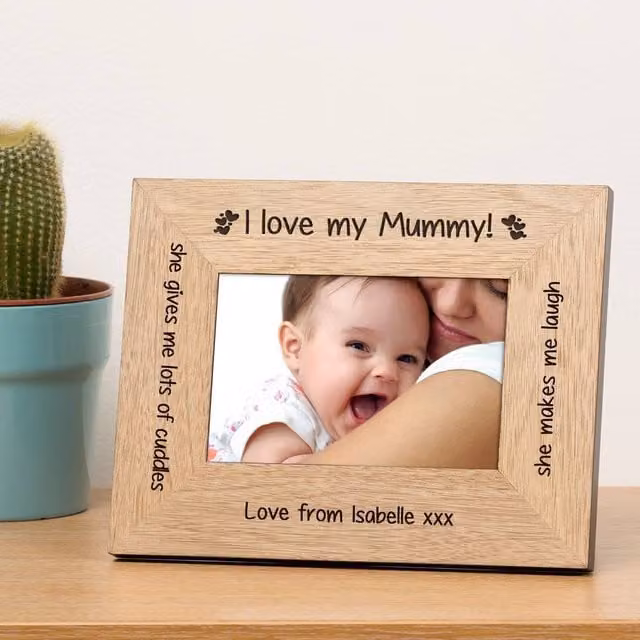 Uniqueful Personalised I Love My Mummy Wooden Picture Frame, Brown, 6x4 inch