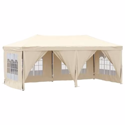 vidaXL Folding Party Tent with Sidewalls in Beige and Silver, W: 600 cm, D: 300 cm, H: 245 cm – 1