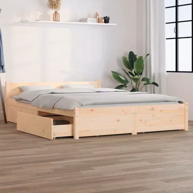 Berkfield Home Small Double Bed Frame with Drawers in Brown Solid Pine Wood, W/D/H: 120 x 200 cm
