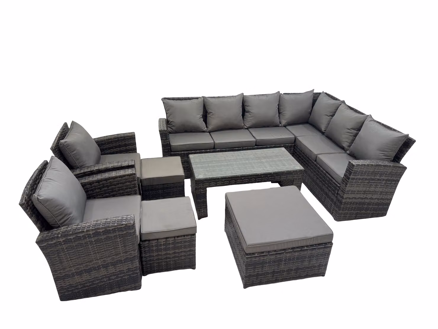 Fimous 8 Piece L-Shape Outdoor Garden Sofa Set with Ottoman and Coffee Table in Dark Grey – 2