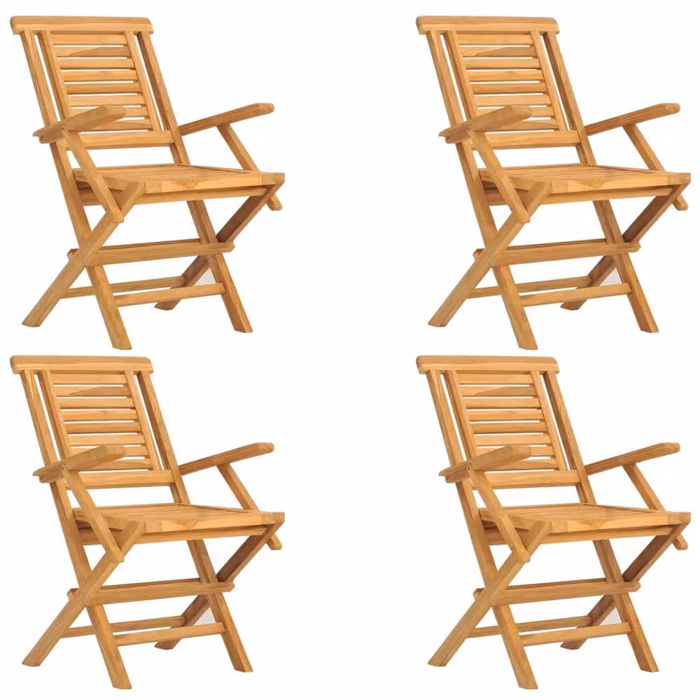 Berkfield Home Set of 4 Folding Garden Chairs in Brown Teak Wood, W: 56 cm, D: 63 cm, H: 90 cm – 2