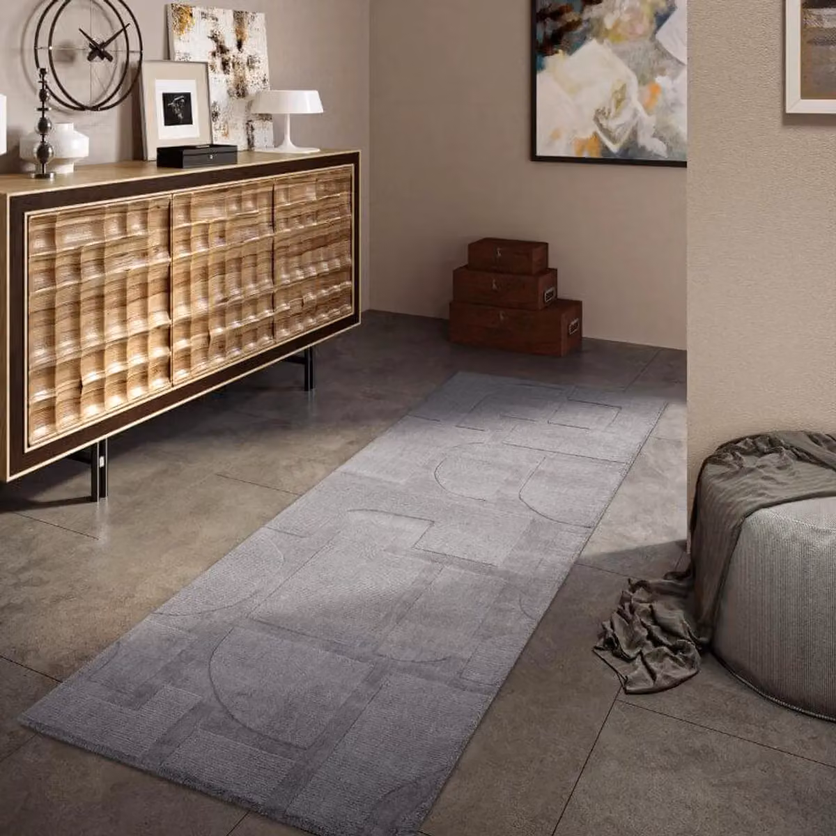 Villeroy & Boch 1906 Alexis Grey Wool Geometric Handwoven Rug W: 80 cm, L: 250 cm – 3