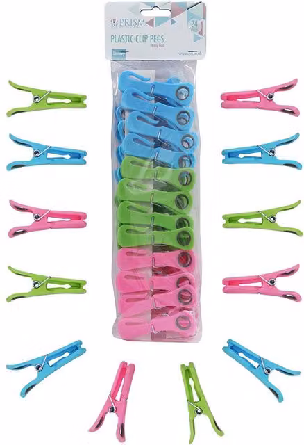 JVL Prism Plastic Clip Pegs with Hooks, 24 Pack, Pink or Multicolour – 1