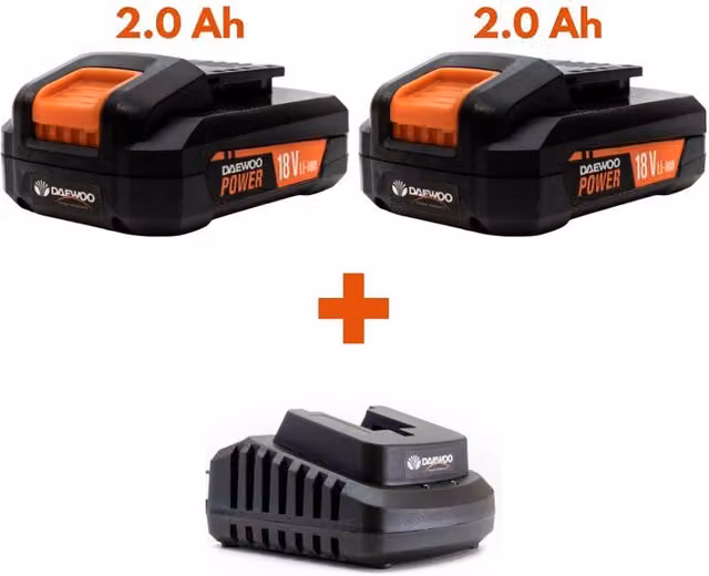 Daewoo U-FORCE 2 x 2.0Ah 18V Battery and Charger Set in Black and Orange