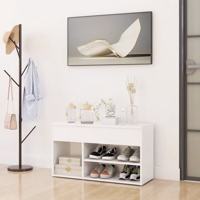 Berkfield Home White Shoe Bench W/D/H: 80 x 30 x 45 cm