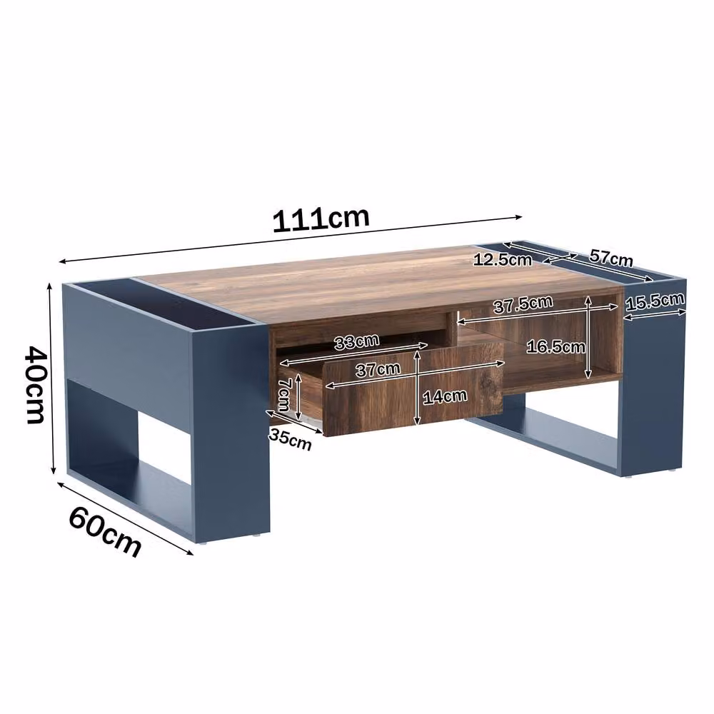 Merax Storage Coffee Table with Handleless Drawer and Side Compartments in Walnut, W/D/H: 111 x 60 x 40 cm – 2