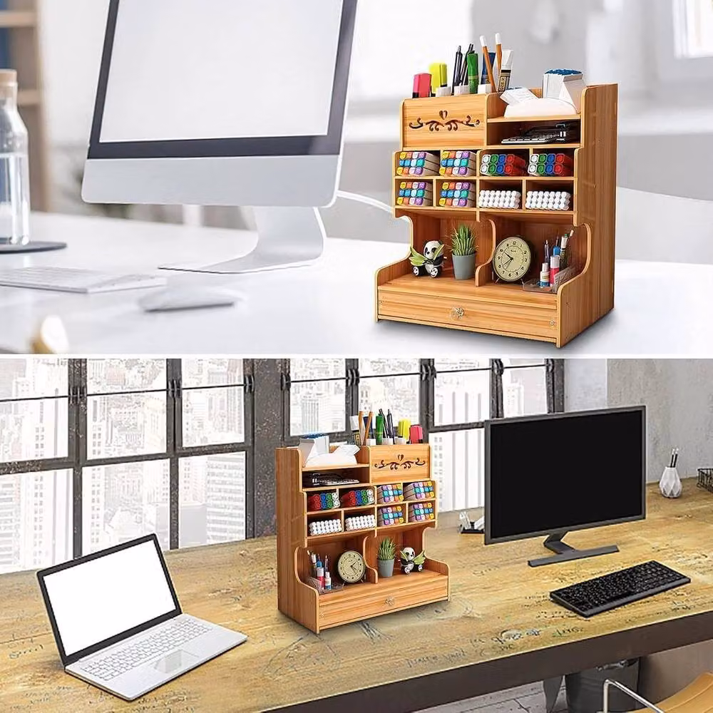 SPETLEK Wooden Desk Organiser and Desktop Pen Tidy in Brown – 4