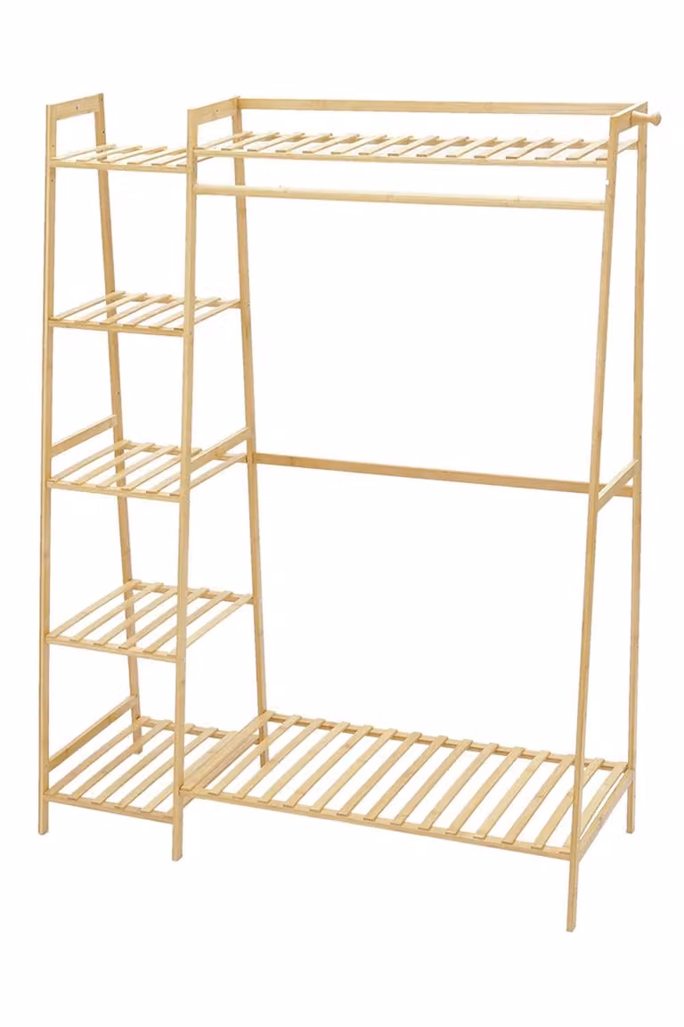 Living and Home Bamboo Bedroom Clothes Rail in Natural Brown and Beige, 130 cm