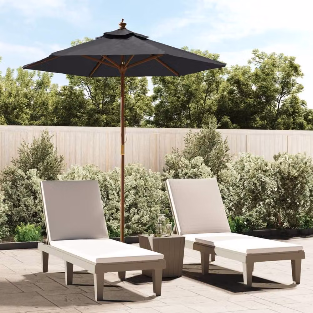 Berkfield Home Garden Parasol with Wooden Pole and Black Polyester Canopy, W: 231 cm, H: 196 cm – 2