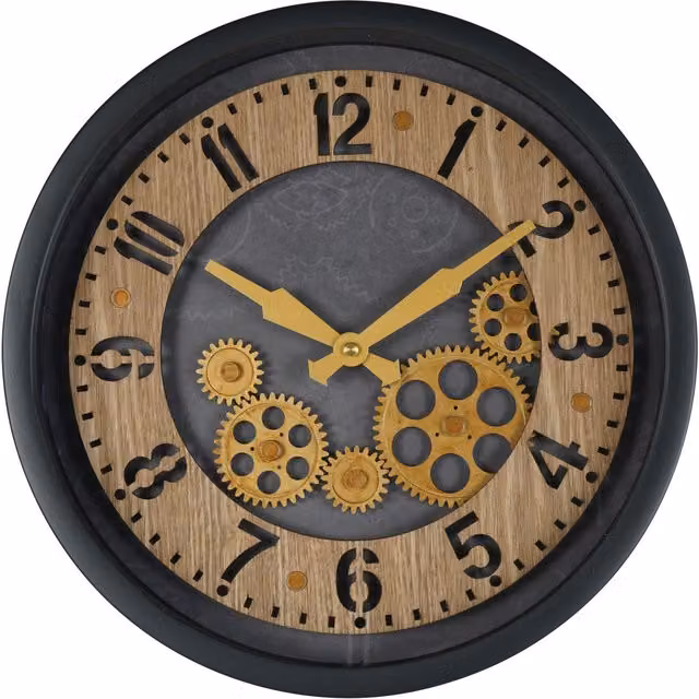 Libra Interiors Palladium Mini Cogs Round Analog Wall Clock in Black and Gold, Diameter: 32.8 cm – 1