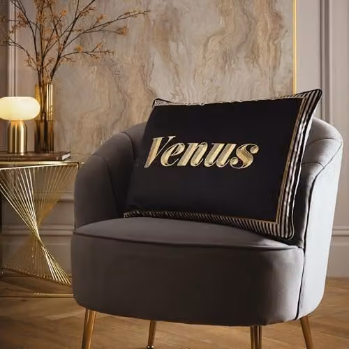 Laurence Llewelyn-Bowen Venus Signature Velvet Rectangular Cushion in Black and Gold, W: 60 cm, D: 40 cm, H: 40 cm