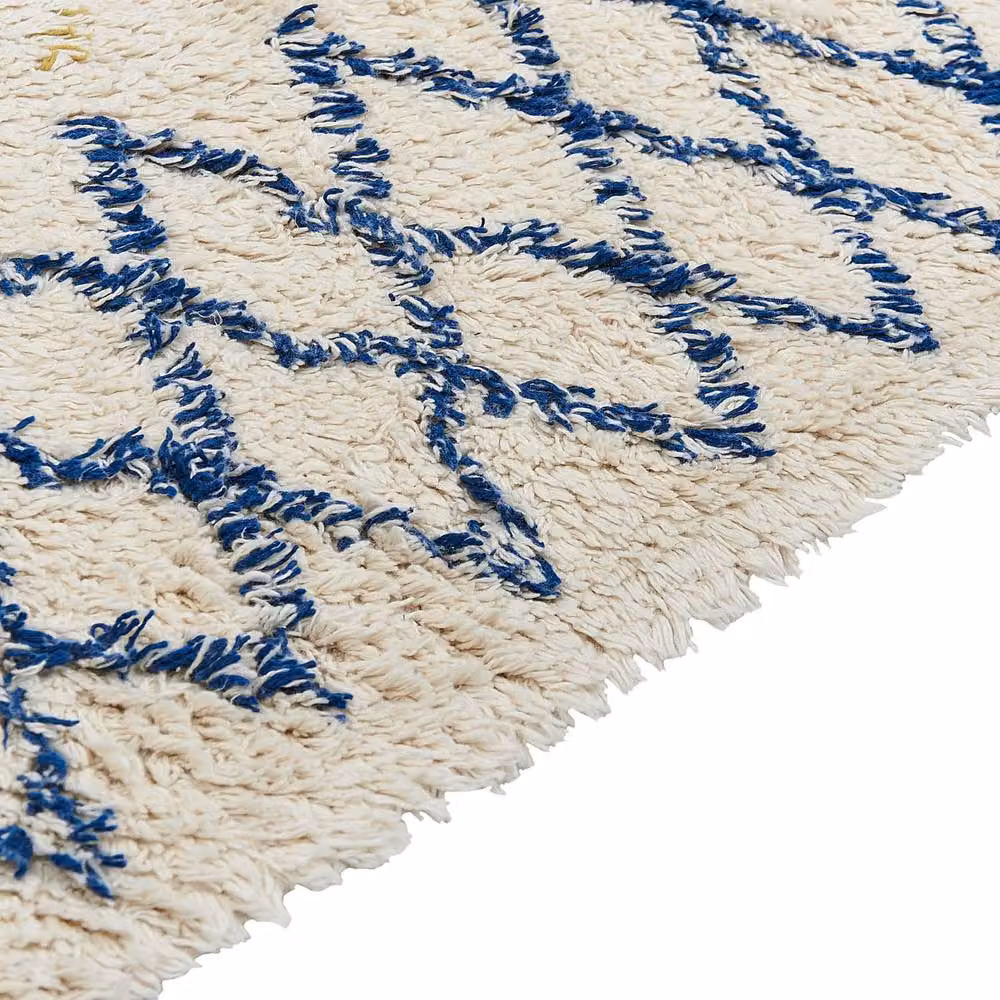 Wyld and Coco Hand Tufted Geometric Cotton Area Rug in Beige and Blue, W/D: 140 x 200 cm – 2