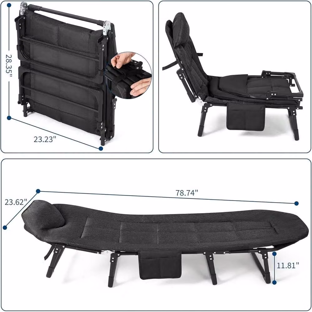VOGREX Portable Folding Bed with Cushion Pillow in Black, W/D/H: 100 x 15 x 15 cm – 2