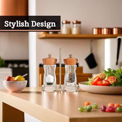 Premier Manual Salt and Pepper Shaker Set with Stand in Copper and Bronze – 3