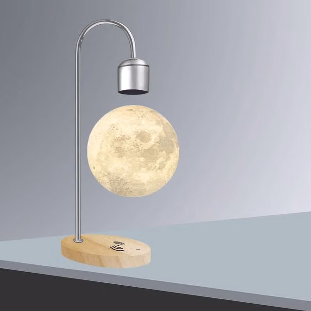 Leaper Style 3 LED 3D Printed Hovering Moon Light with Wireless Charger in Yellow