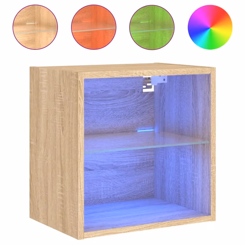 Berkfield Home Wall-mounted Bedside Cabinet with Integrated LED Lights in Sonoma Oak Brown – 2