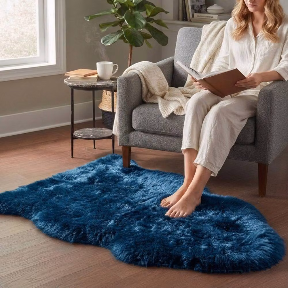 Infinity Leather Genuine Sheepskin Wool Rug, Blue, W/D: 90 x 60 cm – 2