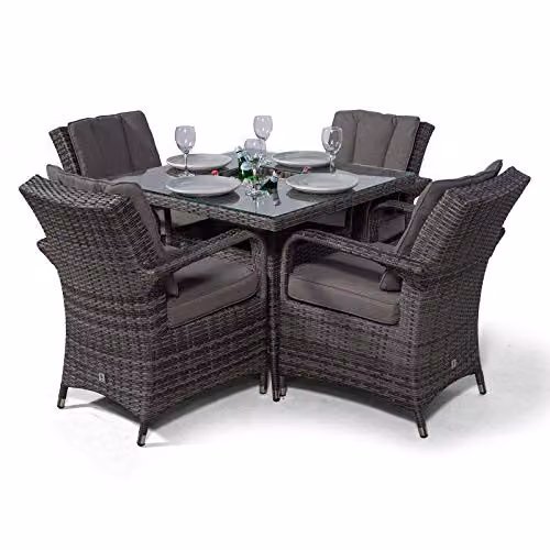Thats Furniture Arizona 4 Seater Square Rattan Garden Dining Set with Ice Bucket Drinks Cooler in Grey, W/D/H: 90 x 90 x 74 cm – 4
