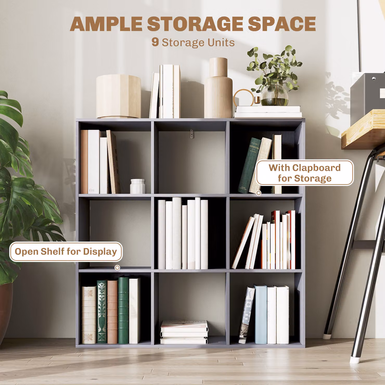 HOMCOM Nine-Cube Freestanding Storage Shelf in Grey – 4
