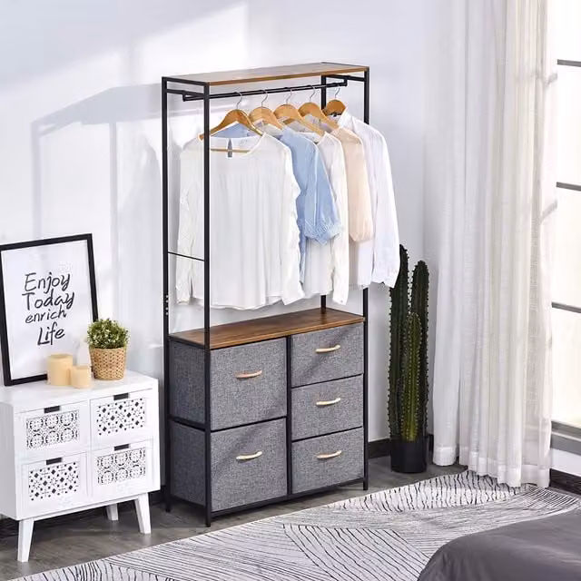 HOMCOM Industrial Chest of Drawers with Coat Rack Frame in Black