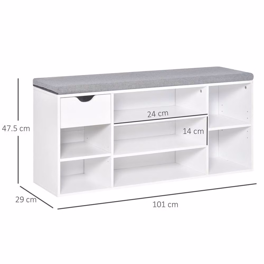 EONLION White Adjustable Shoe Storage Bench with Fabric Upholstered Frame and Back Panel, Width: 100 cm – 2