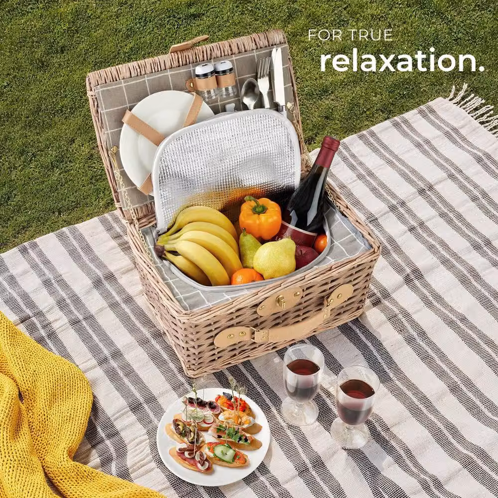 tectake Picnic Basket Lange in Brown – 6