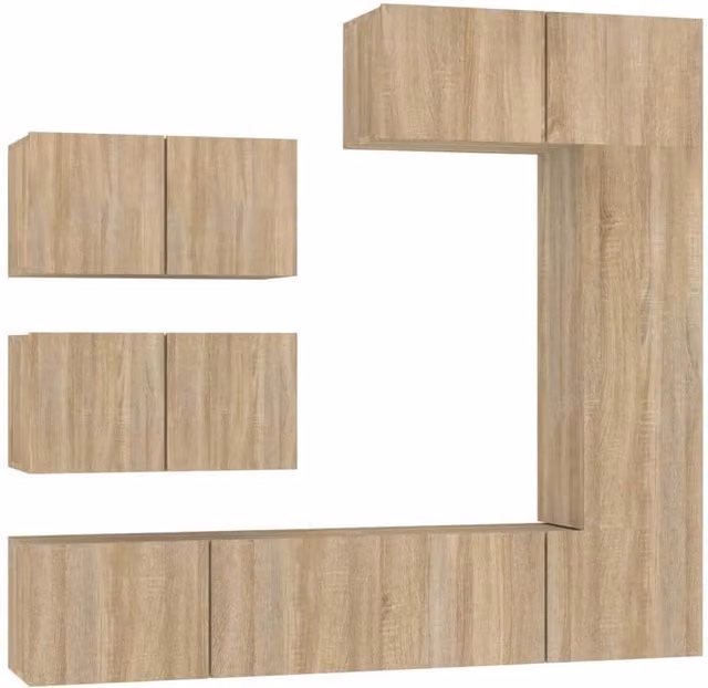Berkfield Home 6 Piece Sonoma Oak TV Cabinet Set in Light Tan Beige