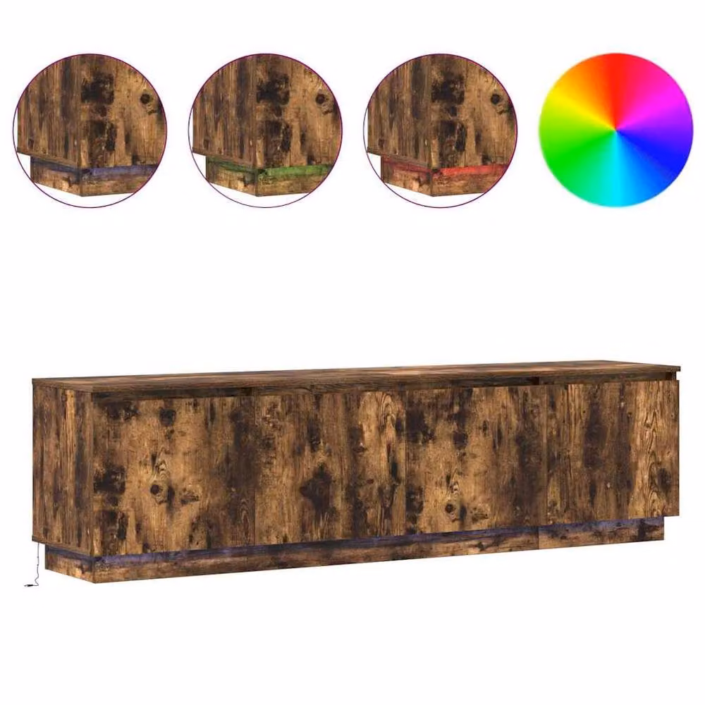 Berkfield Home Modern TV Cabinet with LED in Smoky Oak Brown, W/D/H: 180 x 38 x 49 cm – 4