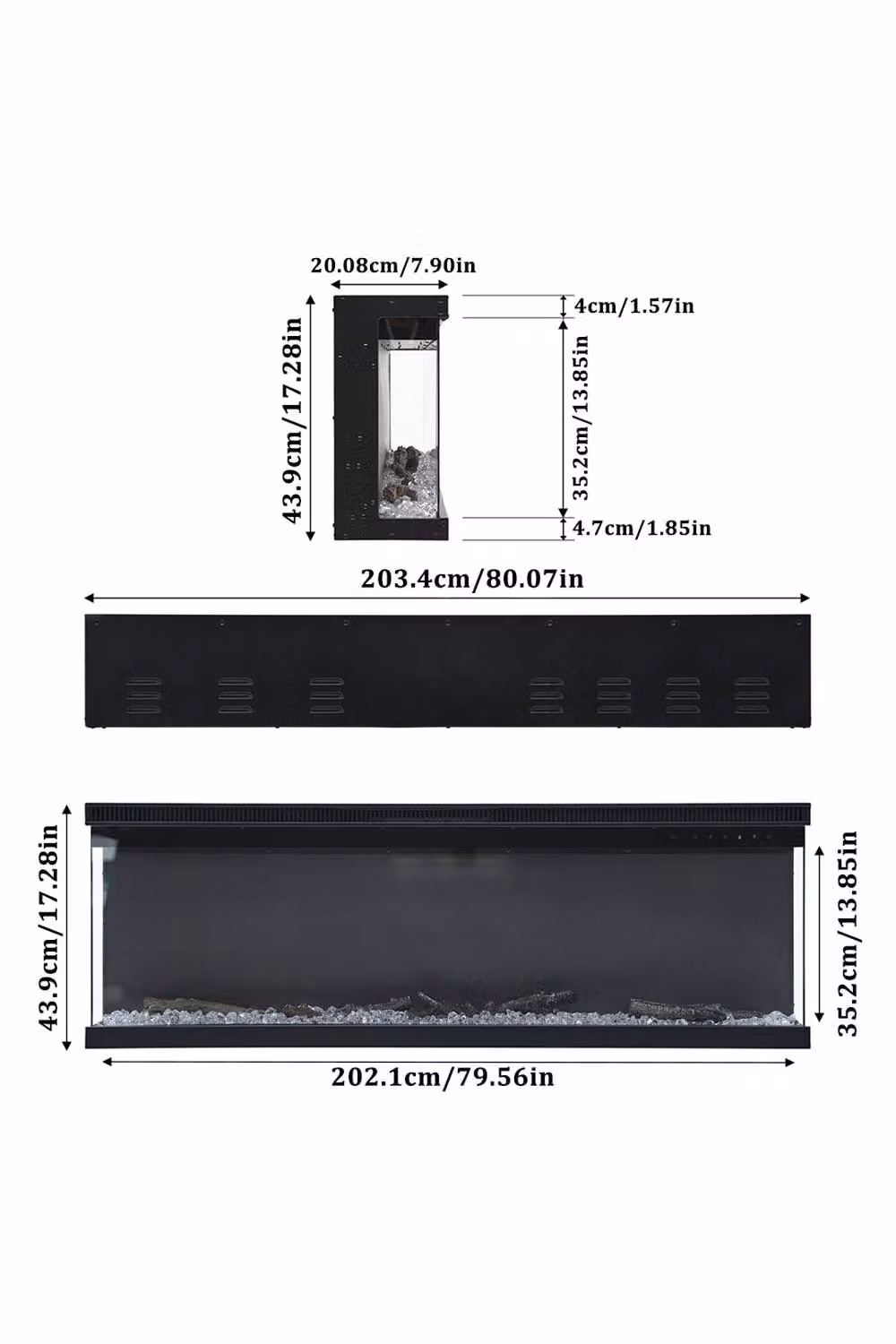 Living and Home 80 Inch 3-Sided Electric Fireplace with Remote Control, Black – 8