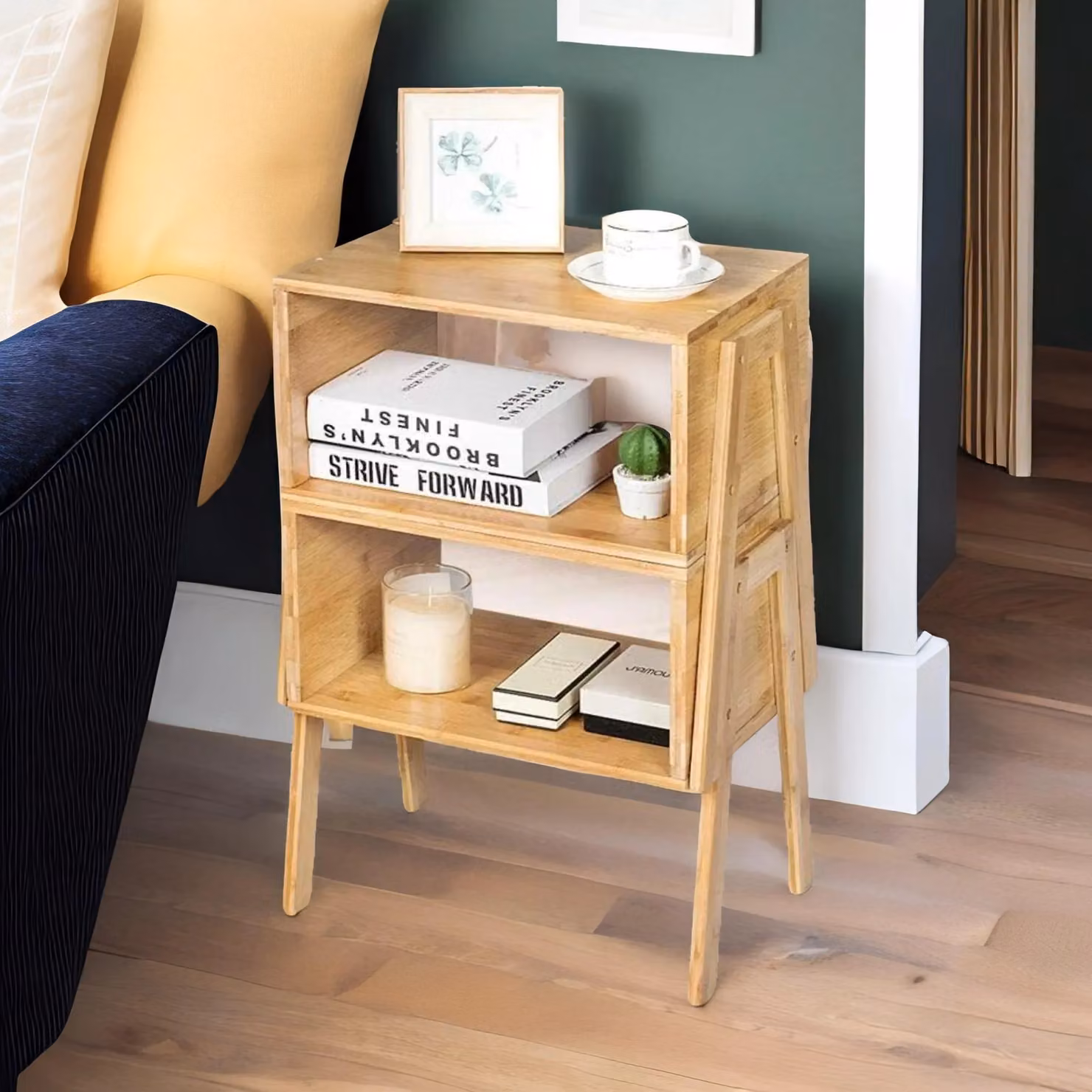 Rafaelo Mobilia Set of 2 Brown Bamboo Stackable Bedside Tables – 3